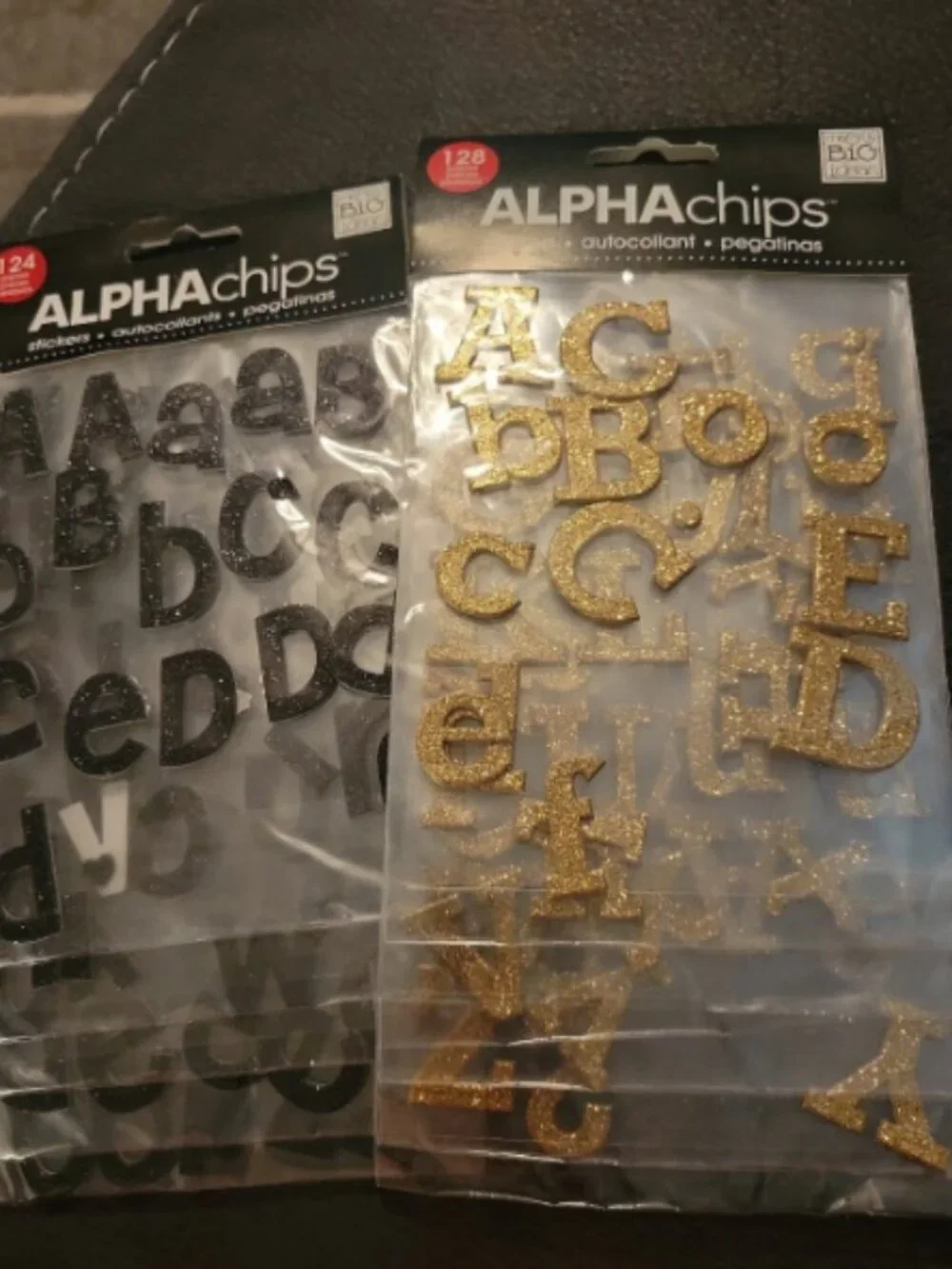 Alpha chips alphabet stockers. Gold and black